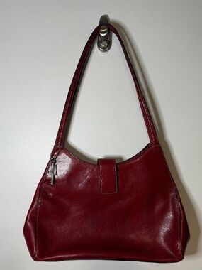 Vintage Fossil Oxblood Red Leather Satchel Shoulder Bag Contrast Stitching Y2K